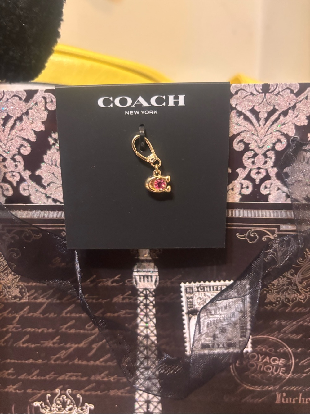 Coach Mini C Charm with Pink Crystal Accent